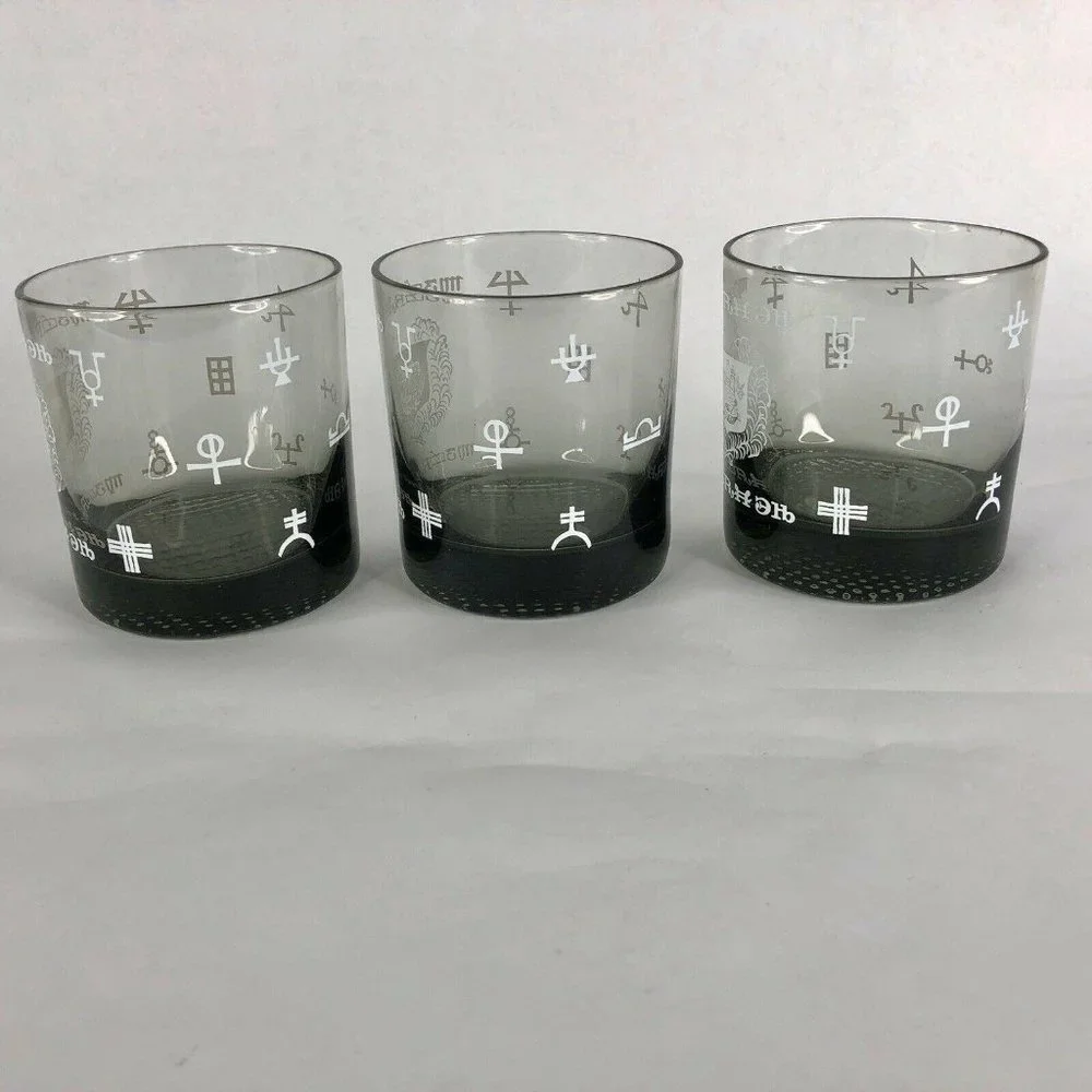 Set of 6 Pharmacy Symbol Glasses Barware Apothecary Tumblers MCM Lowball‎ Rocks
